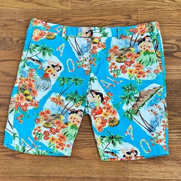 RARE! Polo by Ralph Lauren Flat From Aloha Theme Linen blend Chino Shorts. Size - Picture 1 of 8